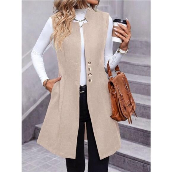 Button Up Sleeveless Longline Vest Coat - Picture 10 of 11